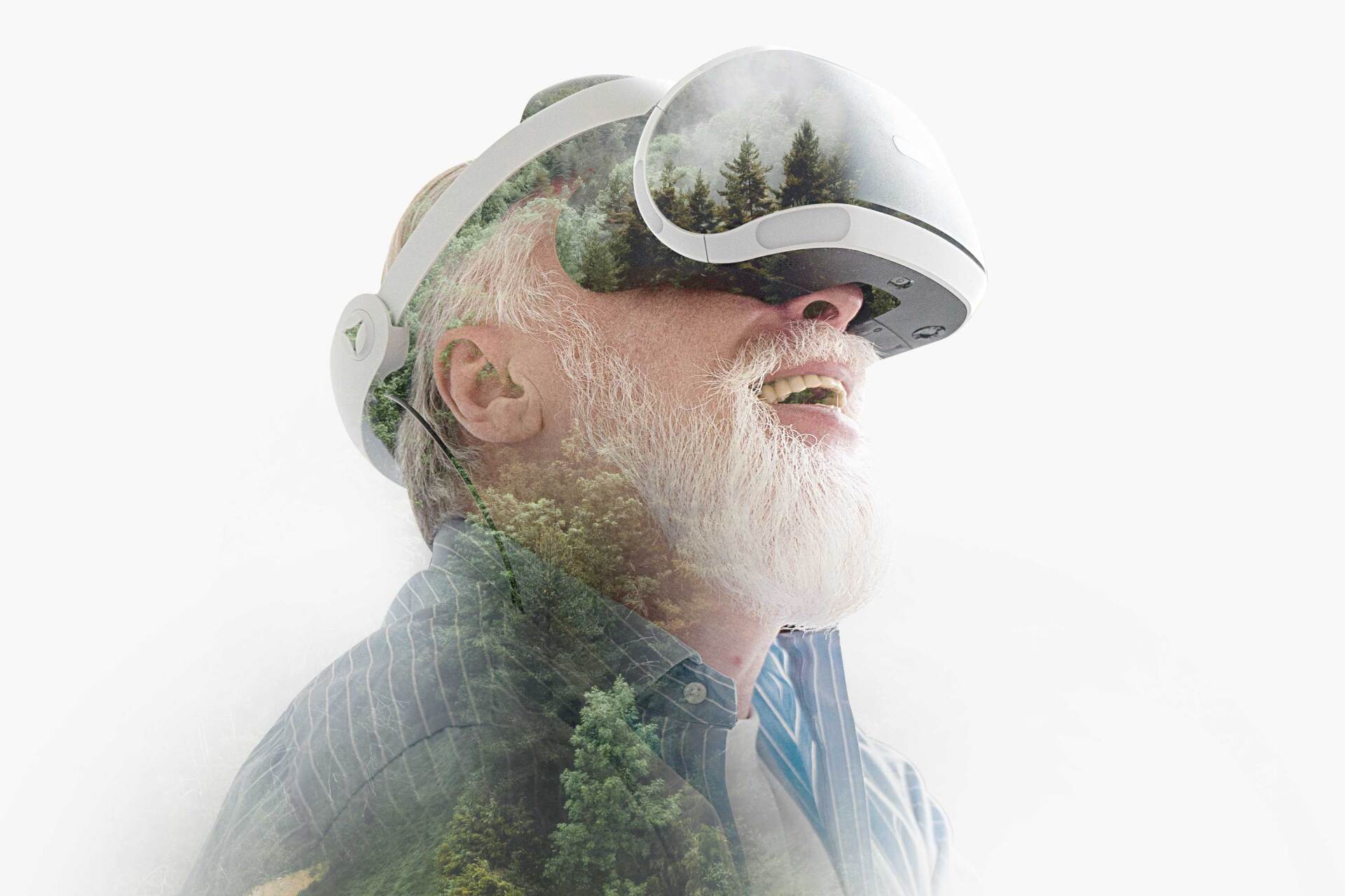 Persona viendo un vídeo aéreo 360 con gafas de realidad virtual