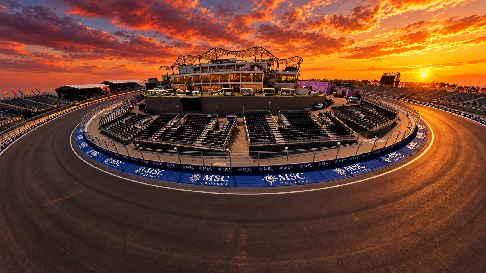 Circuito de Madring al atardecer, septiembre de 2026. Foto: Victorya Drone